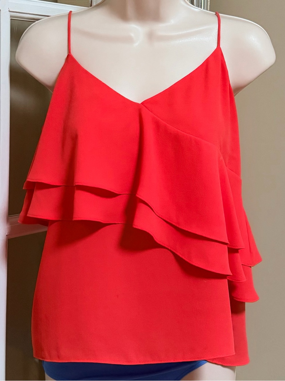 J. Crew Red Layered Ruffle Tank Top